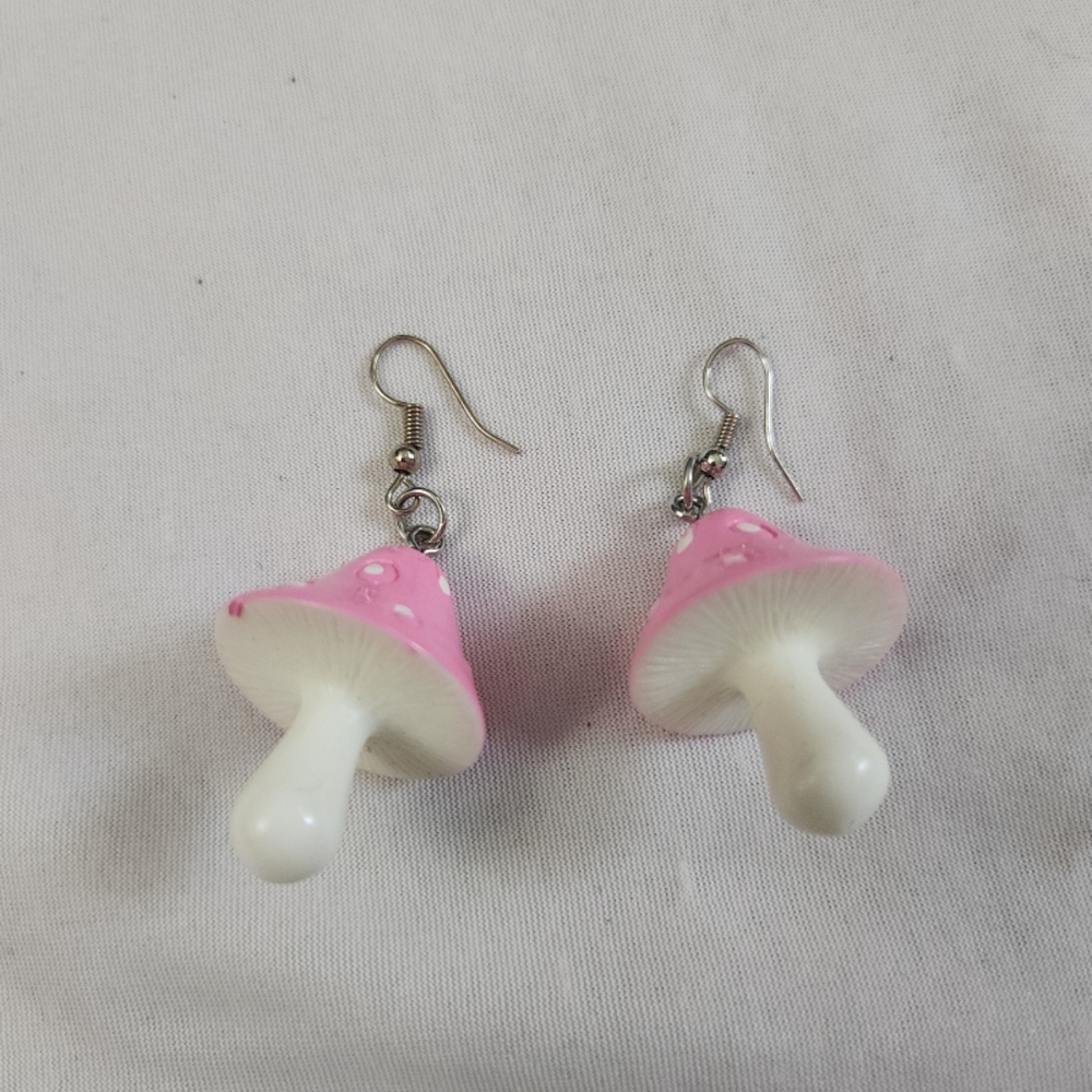 Pink mushrooms psychedelic Dangle Earrings #E7